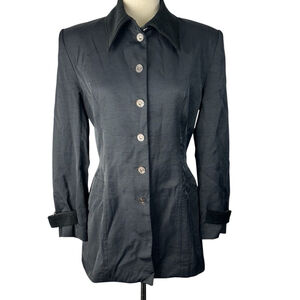 MIEKA Vintage Black Longline Blazer Jacket Size 10 Silver Crest Button Shacket